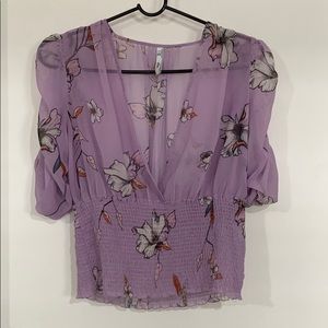 Mango ruched sleeve floral top- SZ M